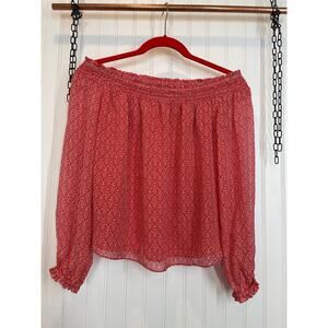 Intermix Doris Silk Red Paisley Print Off-The-Shoulder Blouse Top Size S